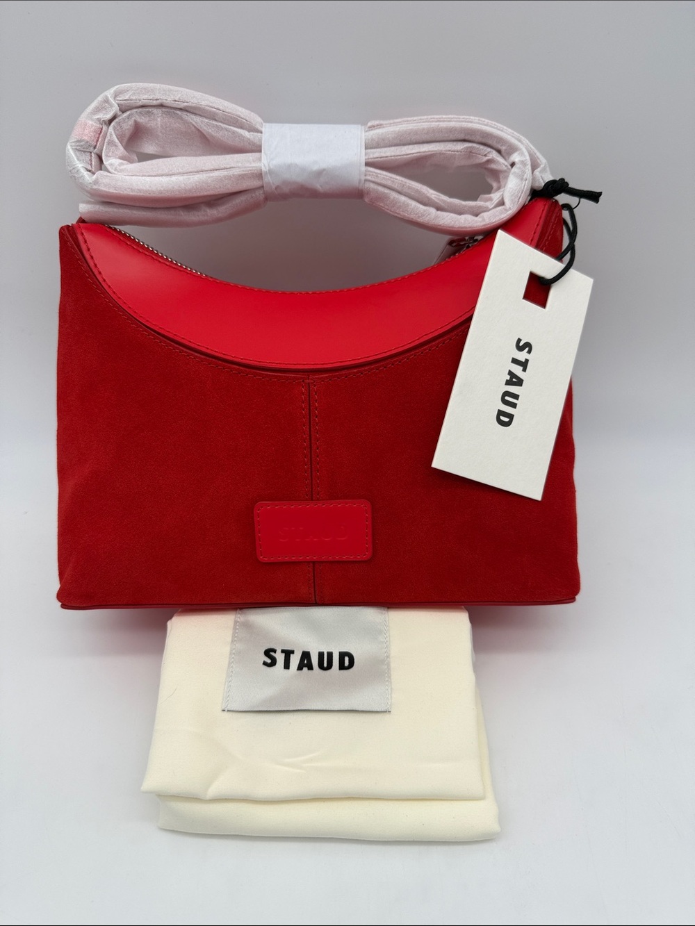 STAUD Rowey Leather-Trim Suede Crossbody Bag